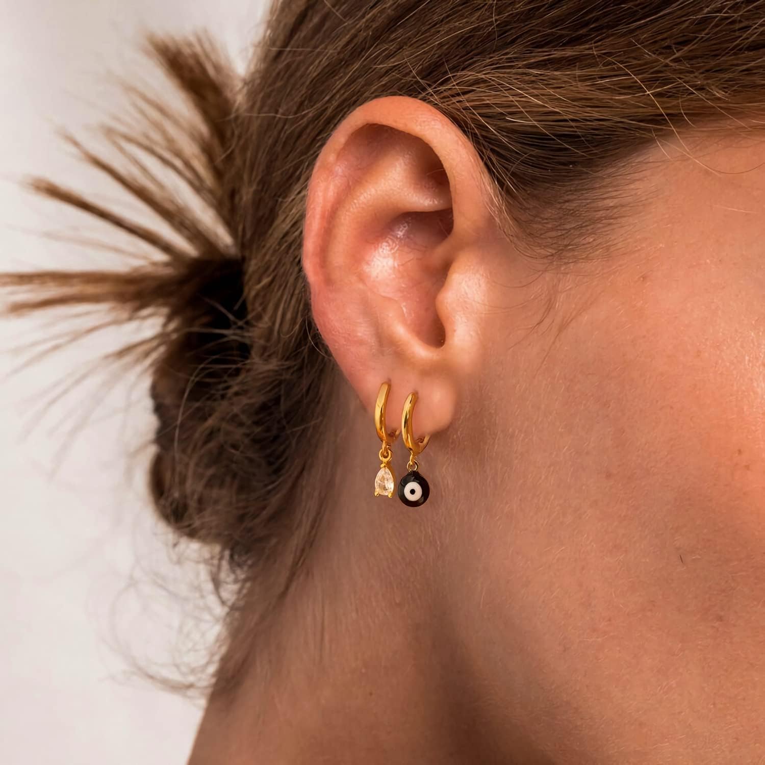 Huggie Earrings for Women Gold Hoop Black Evil Eye Round Bead Ball Dangle Drop 18K Gold Filled Small Simple Delicate Hypoallergenic Ear Protection Jewelry - Image 2