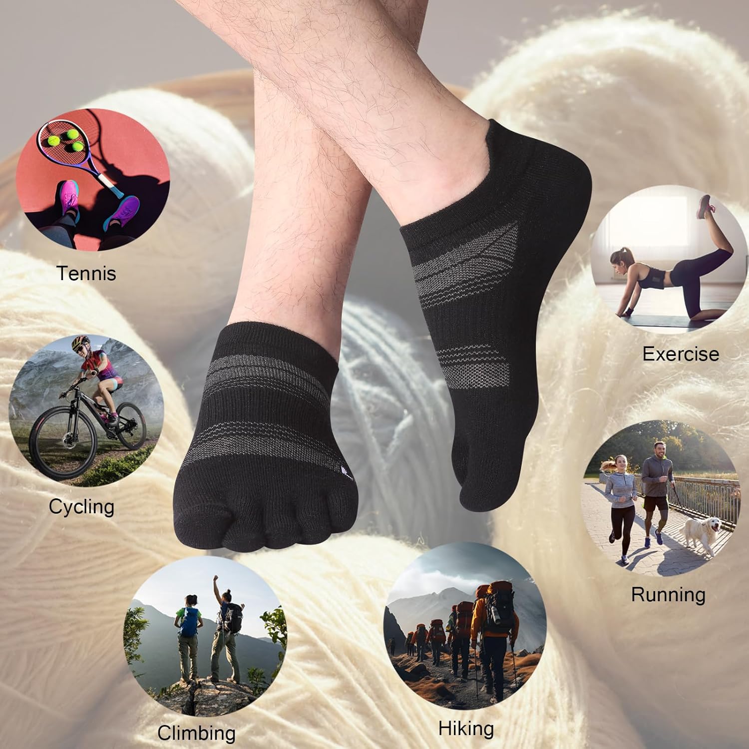Merino Wool Toe Socks for Men & Women–50% Merino Wool,No Show,Lightweight,Arch Support Hiking Socks,Running,Long Walk - Image 6