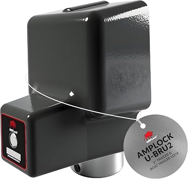 AMPLock U-BRU2 2" Heavy Duty Ball Coupler Lock, Boat Trailer, Square Edge Design, Push and Lock System, Anti Theft, Keyed Alike Option, Corrosion Resistant Cast Iron for Cargo Travel Trailers
