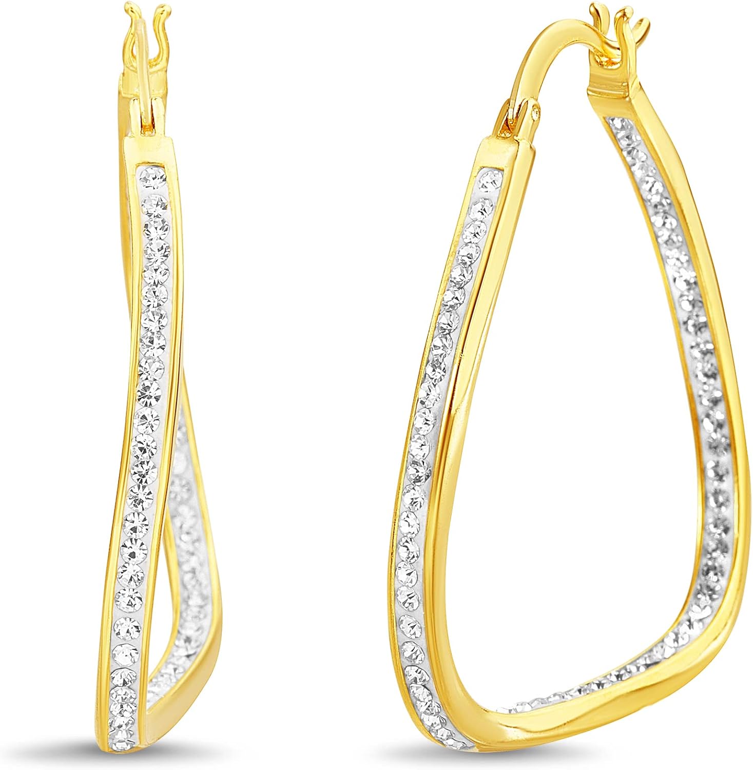 Devin Rose Wavy Oval 40mm Hoop Earrings for Women made with Faceted Crystals