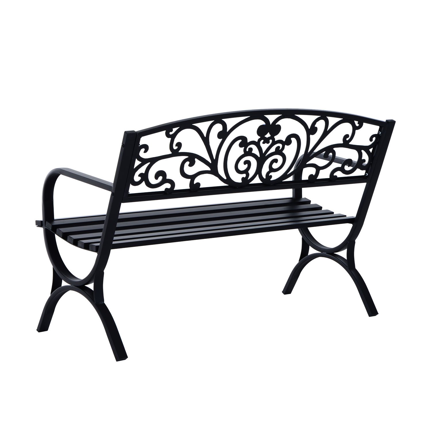 Outsunny Banco de Jardín de 2 Plazas Banco de Terraza de Hierro con Diseño Clásico Patrón Floral Carga 240 kg 127x60x85cm Negro