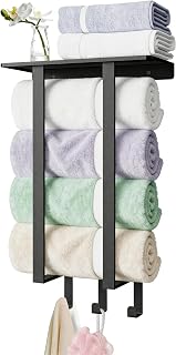 Roll Towel Racks for Bathroom, Bethom Small Wall Shelf with Hooks, Black