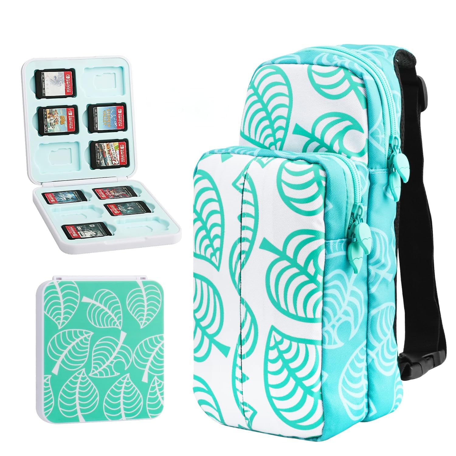 GLDRAM Theme for Mario Switch Travel Bag, Cute Carrying Bag for Nintendo Switch 2/NS/OLED/Lite, Breathable Switch Crossbody Shoulder Backpack Accessories Bundle with 12 Slots Game Case Holder & Thumb Caps