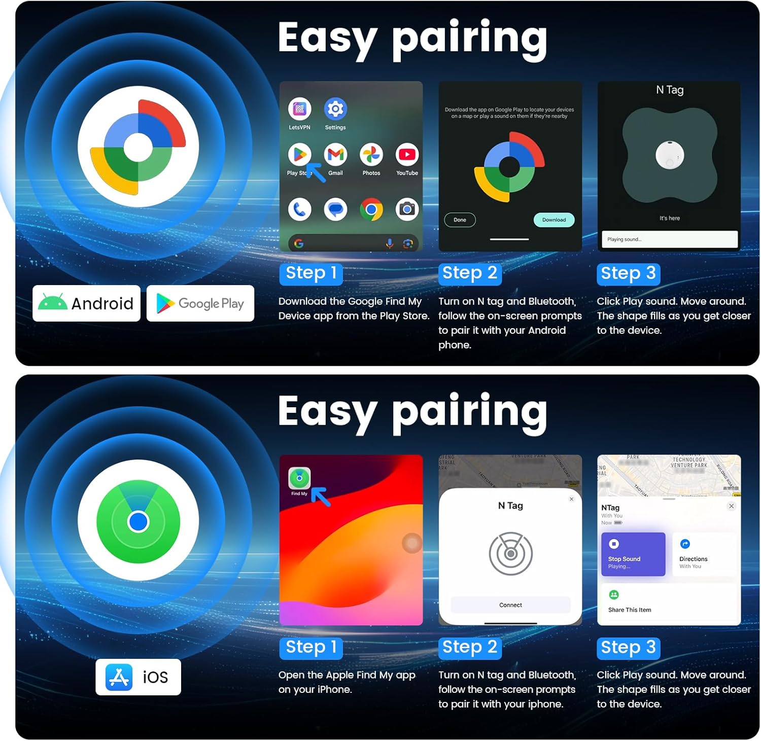 [2 Pack] Tracker Tags - 2 Pack for Android & iOS Find My Apps, Bluetooth Tracker Compatible with Both Google's Find Hub & Apple Find My App, Item Finder for Keys, Wallet, Luggage, Bicycle - Image 3