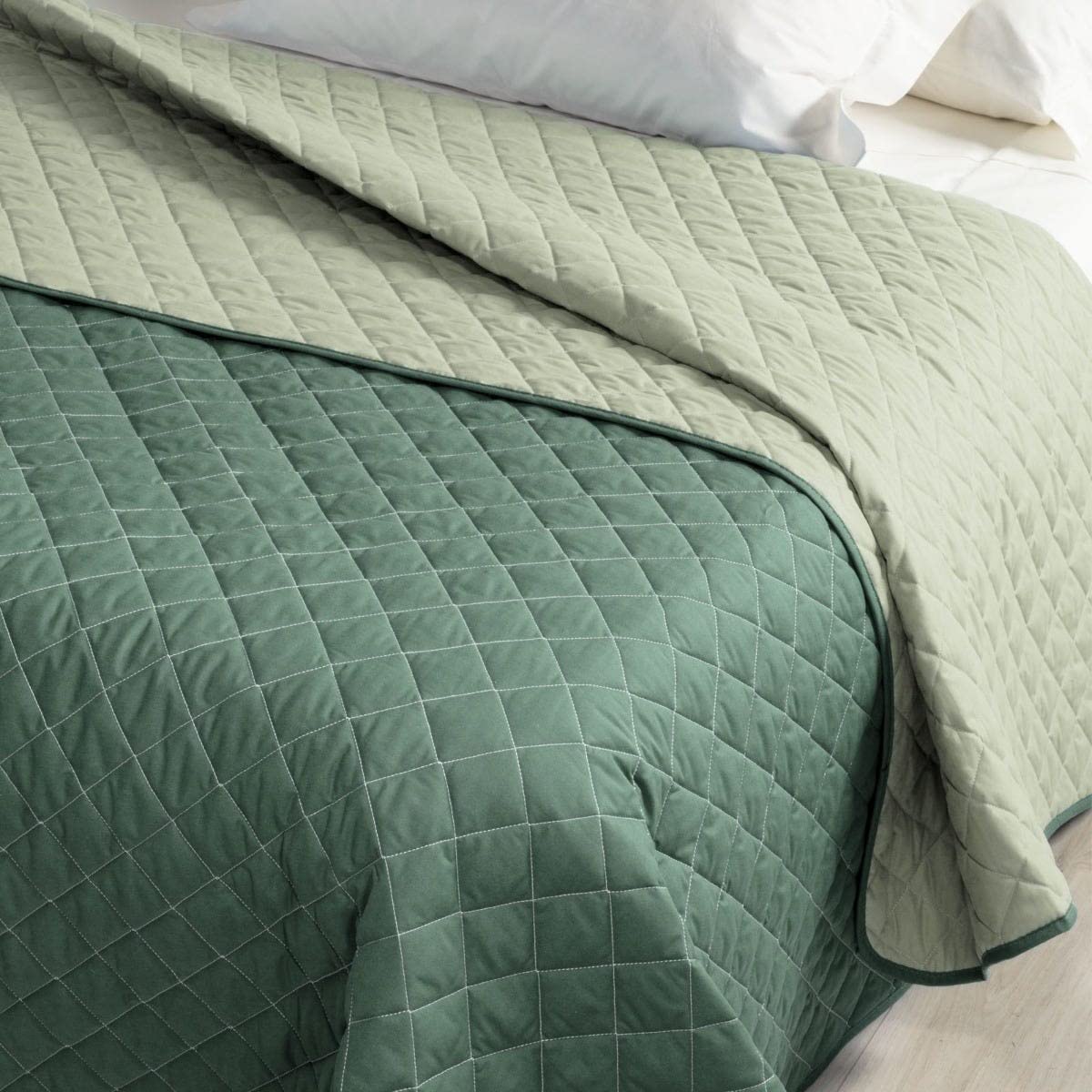 Copriletto Primaverile Trapuntato - In Cotone Grigio Per Letto Piazza E Mezzo - Foto 10