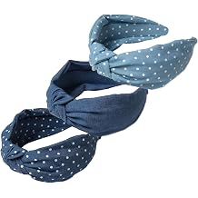 Cuizhiyu 3PK Headbands for Women Fashion Denim Knotted Headband Polka Dot Series Wide Hairband Hair Accessories Color B