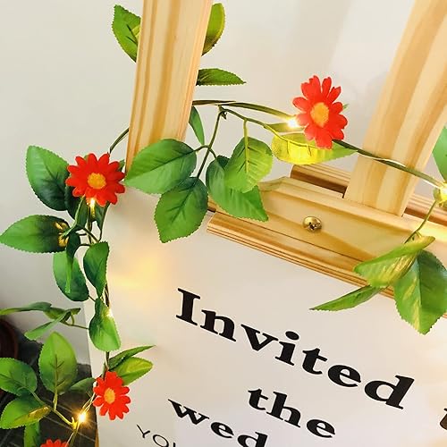 Vista 28 de Guirnalda de luces artificiales de crisantemo de margaritas colgantes, guirnalda de vides de simulación de seda, luz solar alimentada por