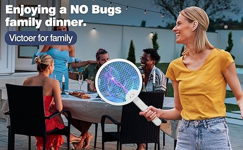 Miniatura 4 de VLISBO Matamoscas eléctrico de 4000 V 2 en 1, matamoscas mosquitos, lámpara recargable con batería de 1200 mAh para interiores, hogar, oficina,