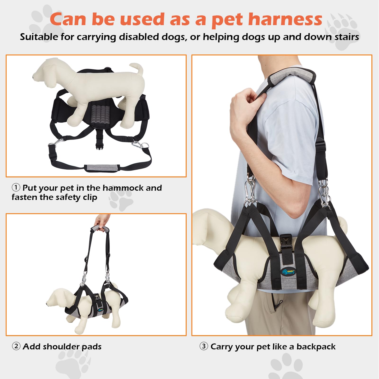 Ownpets Hundepflege Hängematte, Hängematten Geschirr mit 4 Haken, für Baden Waschen Pflegen und Nageltrimmen, XS