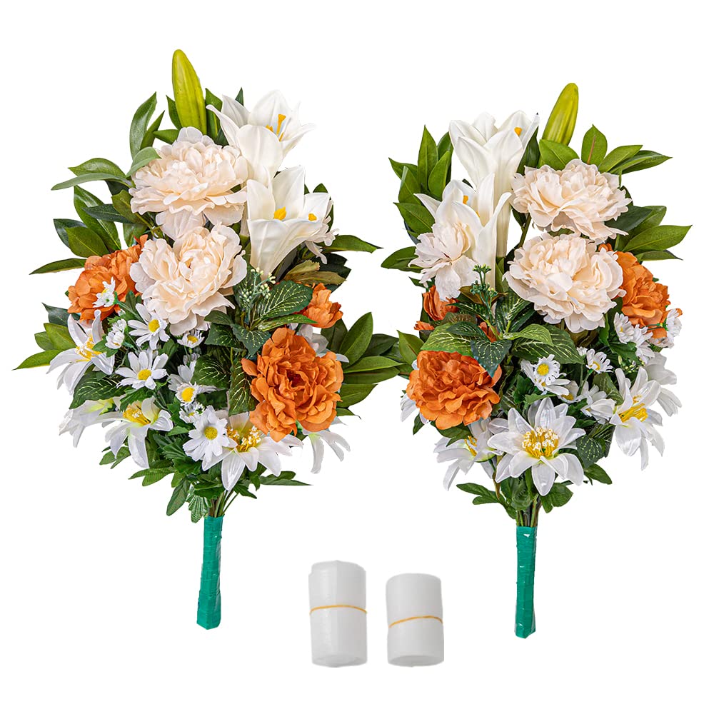 Amazon｜牡丹 ユリ ダリア しきみ付き 造花 2束 固定具付き 造花 仏花