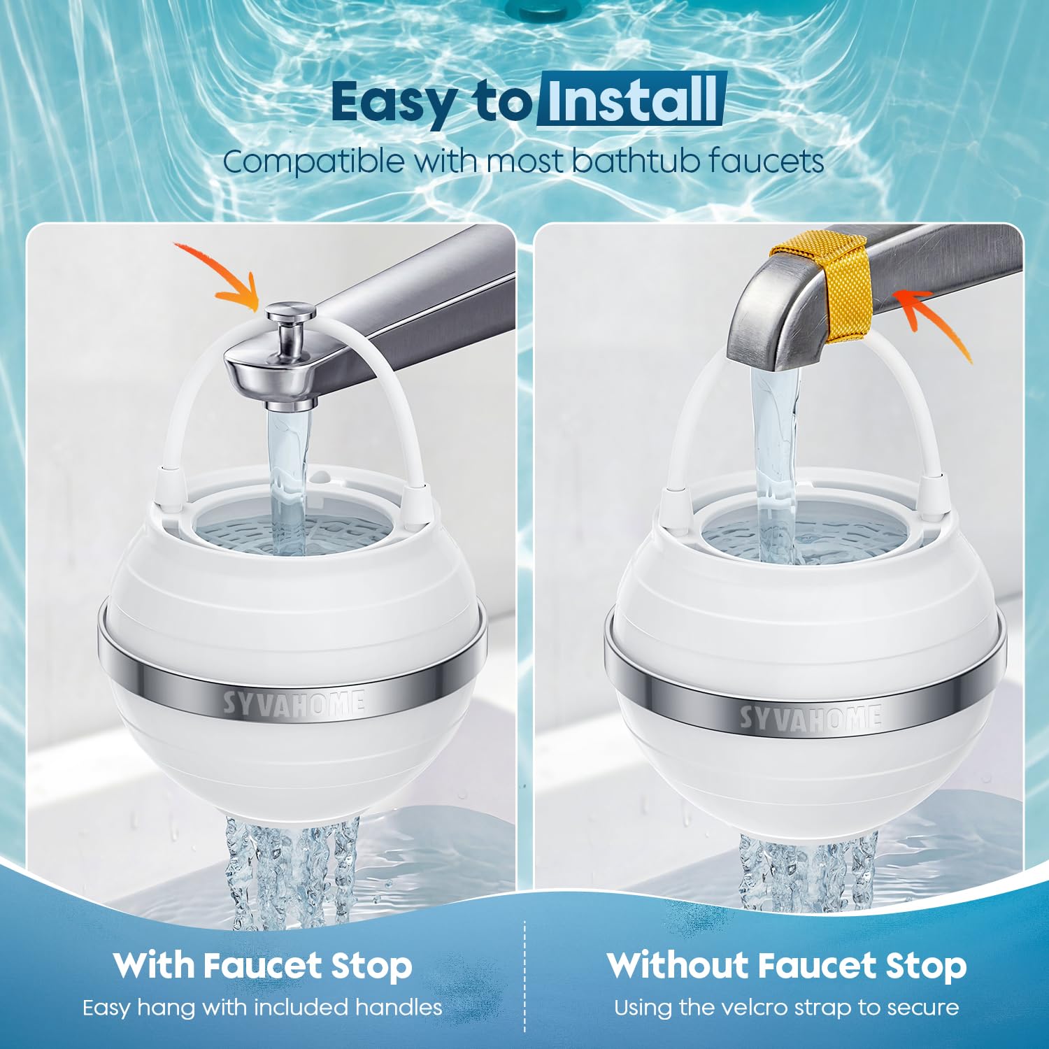 Bath Filter for Tub Faucet - Shower Filter with KDF 55 Removes 99% Chlorine & Softens Water | Ideal Bathtub Filter for Healthier Hair & Skin | Universal Fit, Easy Install & Overflow