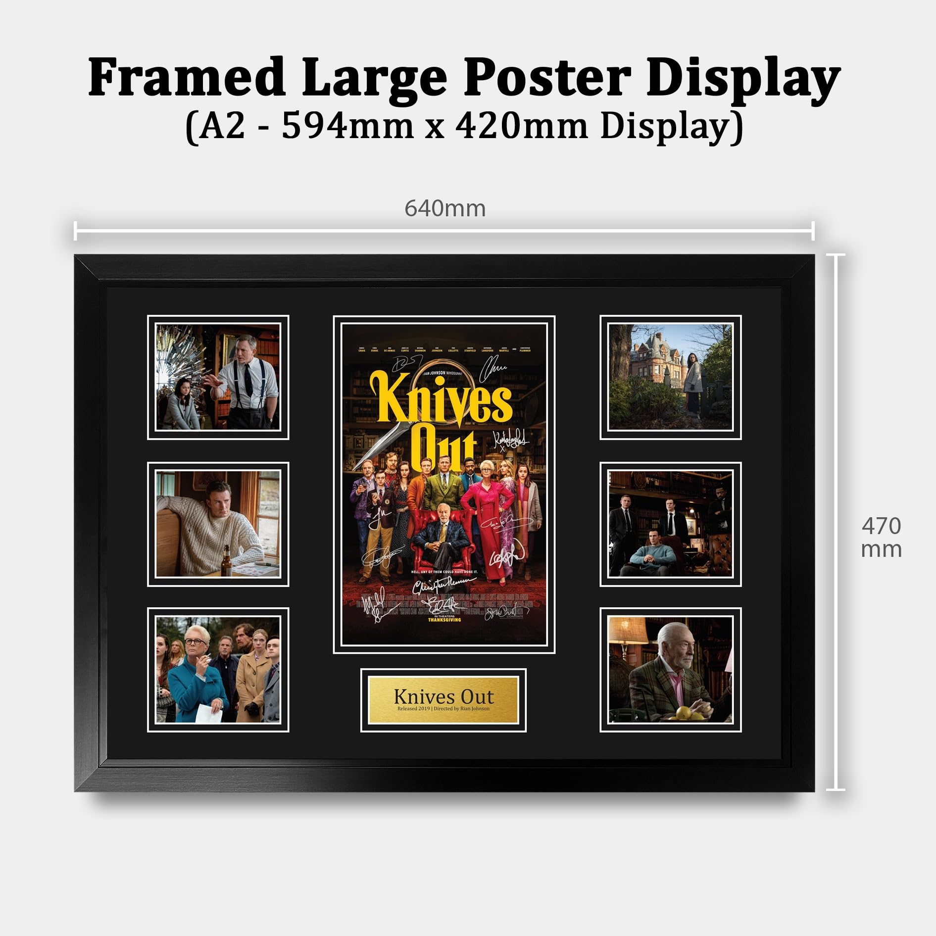 HWC Trading Knives Out Podpisany Plakat Filmowy A2 Deluxe w Ramie