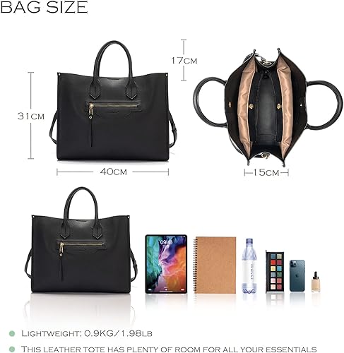 Miniatura 3 de Bolso de mano para mujer, impermeable, de piel sintética, maletín de negocios, gran capacidad, bolso de hombro, bolsa de trabajo de oficina, negro