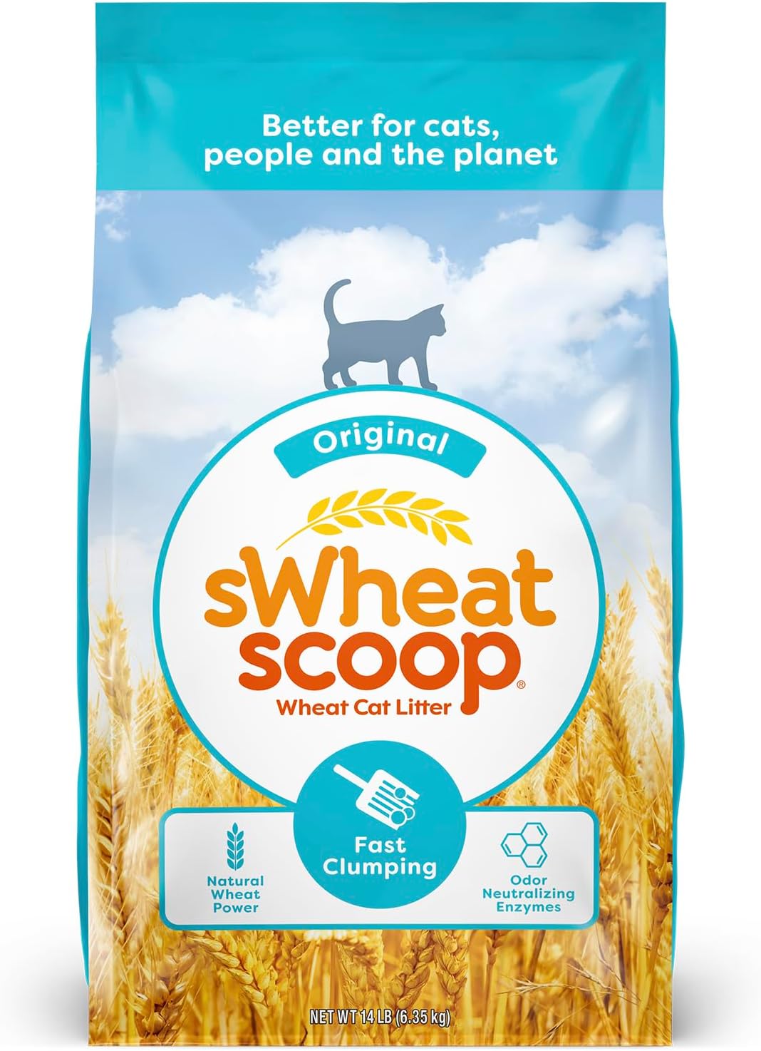 Natural Wheat Cat Litter, Original, Fast Clumping with Odor Neutralizing Enzymes, 14 Pound Bag