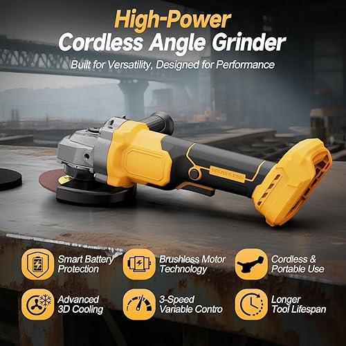 Miniatura 8 de Amoladora angular inalámbrica, amoladora eléctrica sin escobillas de 4-12 pulgadas, compatible con batería DeWalt de 20 V MAX, 3 velocidades, 7000