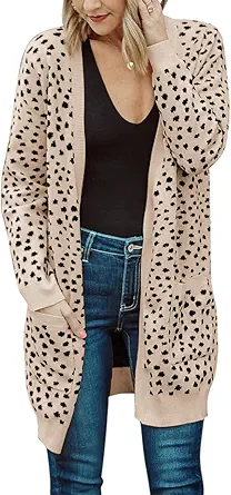 MEROKEETY Women's Open Front Knit Cardigan Winter Fall Sweater Dots Long Sleeve Coat Outwear