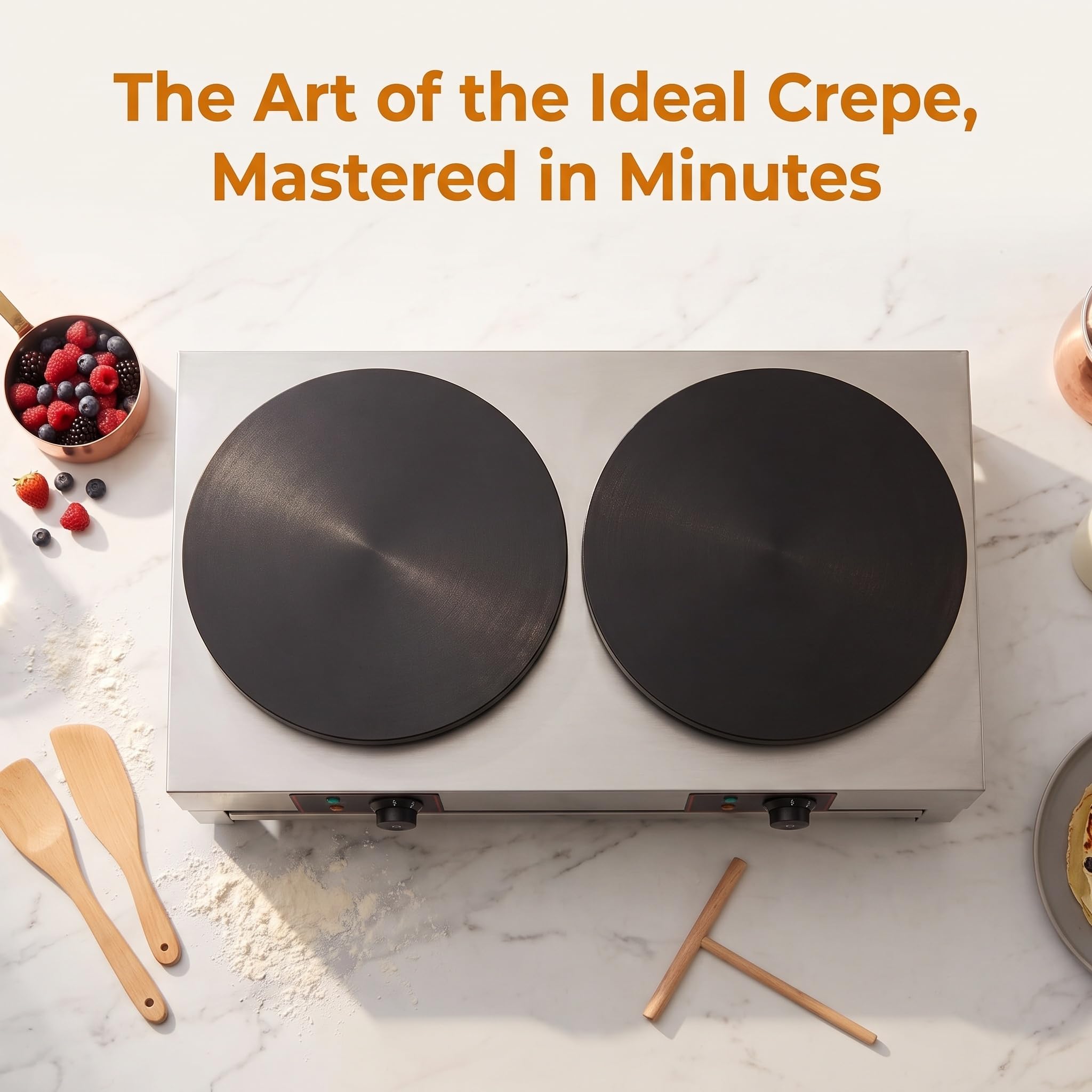 16 '' Fabricante eléctrico del crepé, 2 en 1 Placa Caliente de la Plancha y del panqueque, Control de Calor Ajustable, máquina de Desayuno Comercial del Acero Inoxidable para la Cocina casera