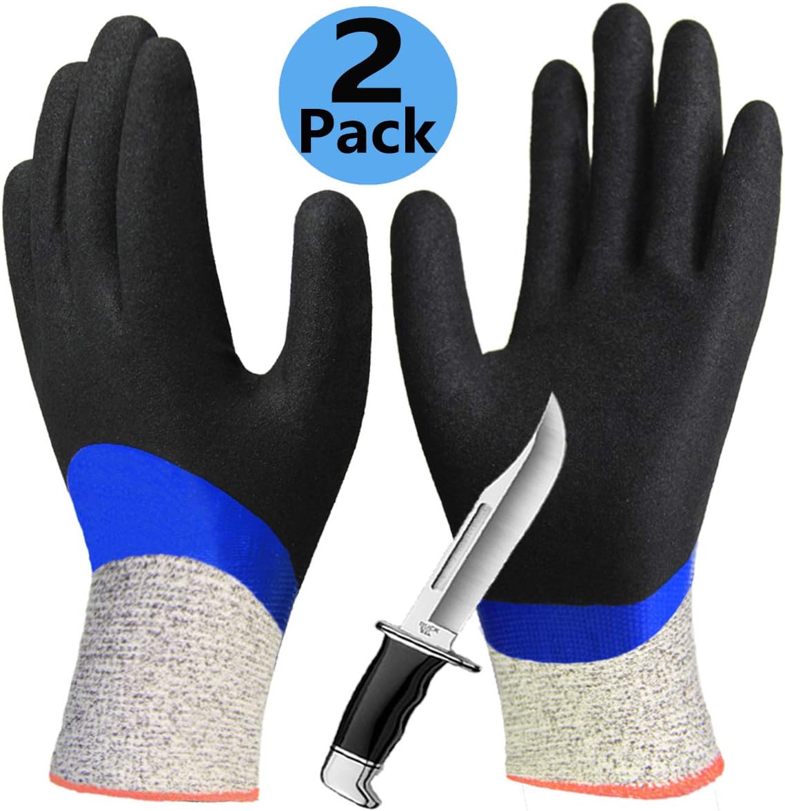 Hanhelp Dual Nitrile Coating Cut Resistant Gloves, Water Resistant Kitchen Level 5 Hand Protection Safety Gloves, Gripping Durable Comfortable Indoor Outdoor Work Multipurpose