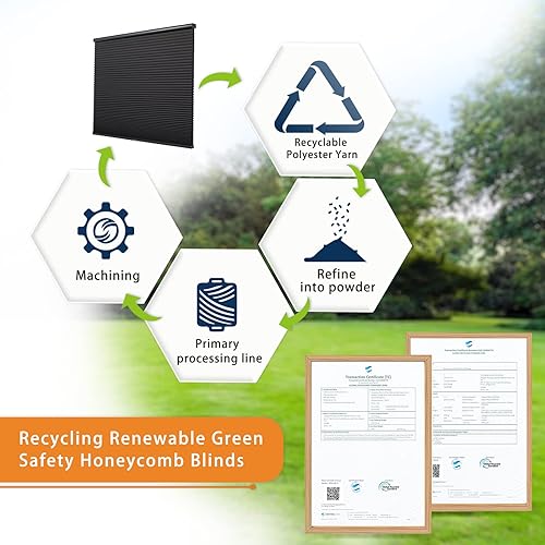 Miniatura 3 de Persilux Persianas celulares opacas personalizadas, sin cordón, con panal para ventanas (negro, 34 pulgadas de ancho x 64 pulgadas de alto) para