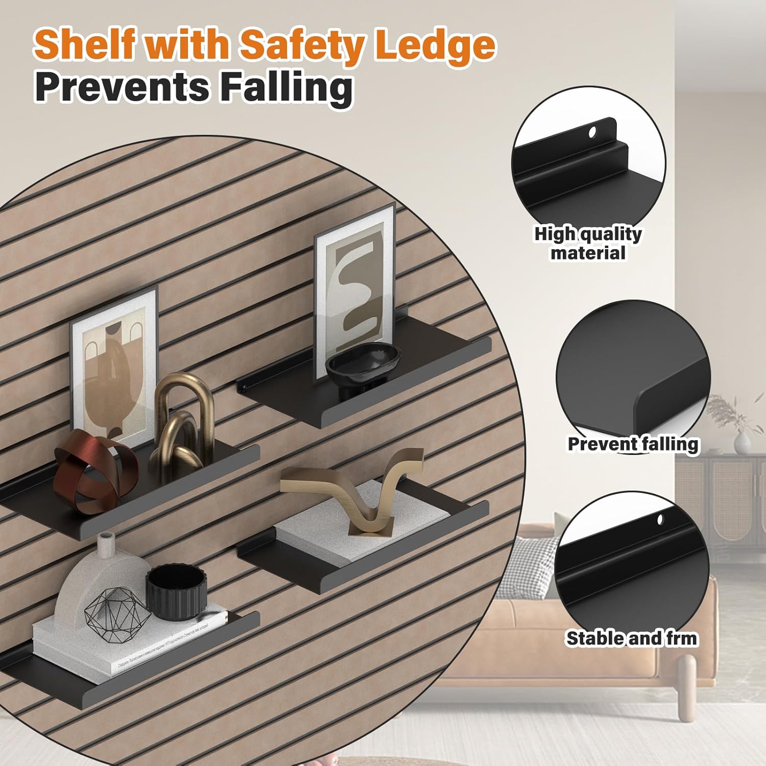 10 PCs Inch Slatwall Shelves, 13X6 Inch Metal Slat Wall Shelves Accessories, Heavy Duty Slatwall Shelf, Retail Display for Storage and Organization, Black