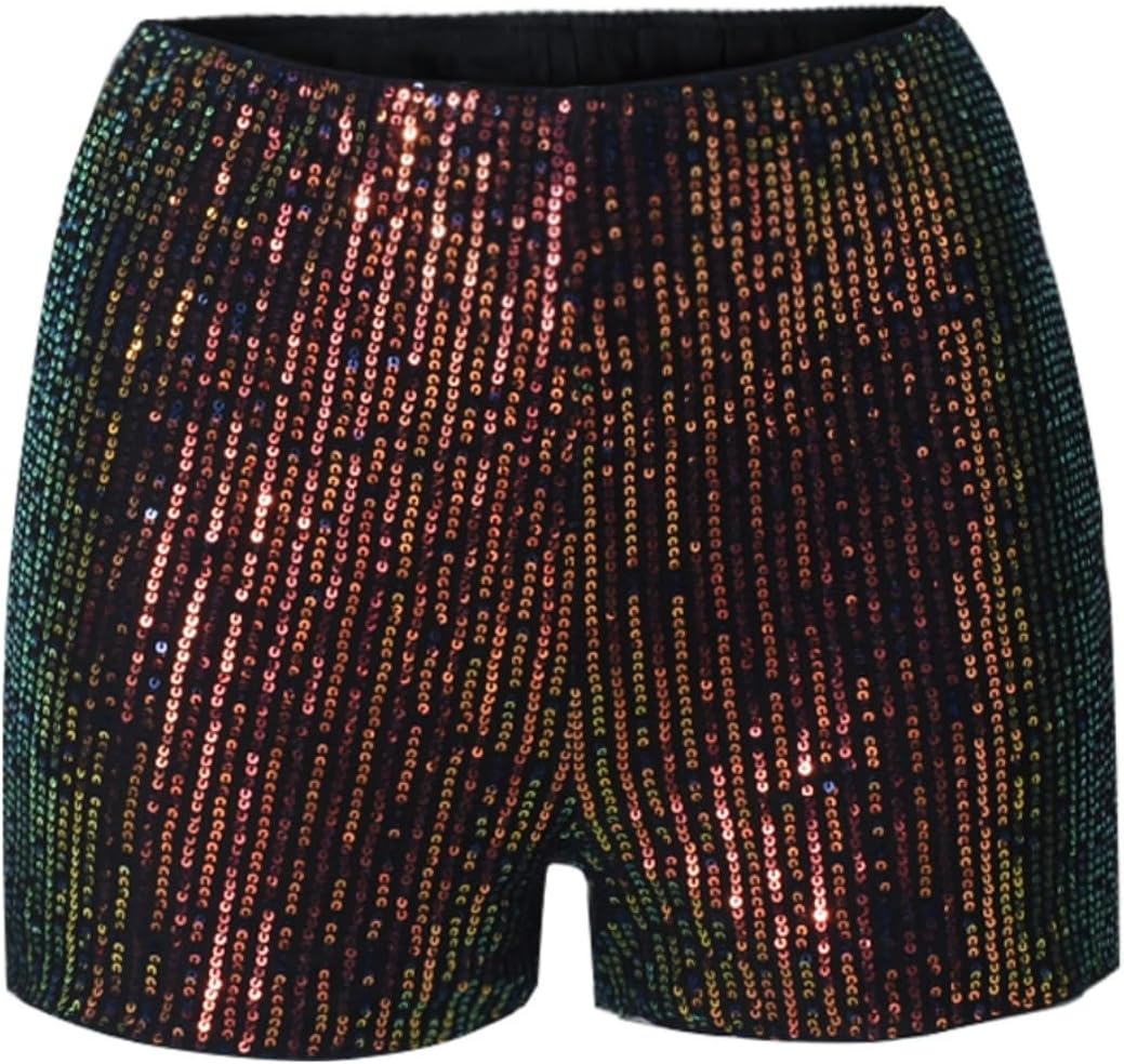 Women Casual High Waist Dance Party Sequin Sparkle Shorts Sexy Glitter Skinny Rave Hot Pants - Image 4