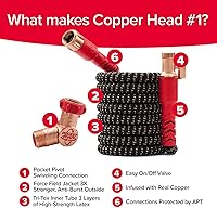 Vista 3 de Pocket Hose Cabezal de cobre con manguera de jardín expandible de 150 pies, como se ve en la televisión, gira 360°, tubo avanzado Tri-Tex y chaqueta