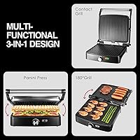 Vista 4 de OSTBA Panini Press Grill with Adjustable Temperature, 4-Slice Indoor Grill, 180° Open Sandwich Maker with Drip Tray, Non-Stick Plates, Stainless