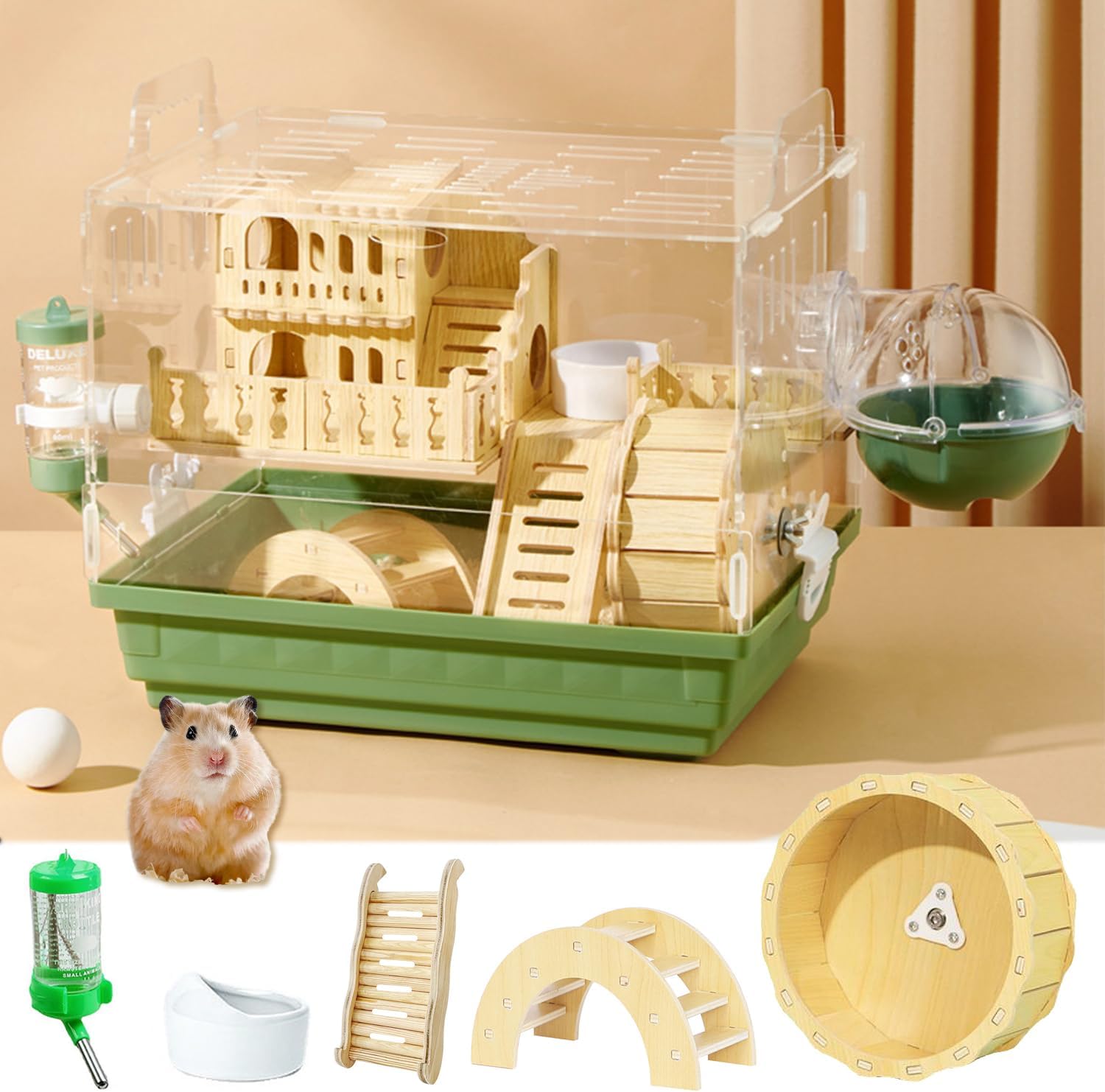 LIODUX Hamster Cage Includes Free Water Bottle, Exercise Wheel, Food ...