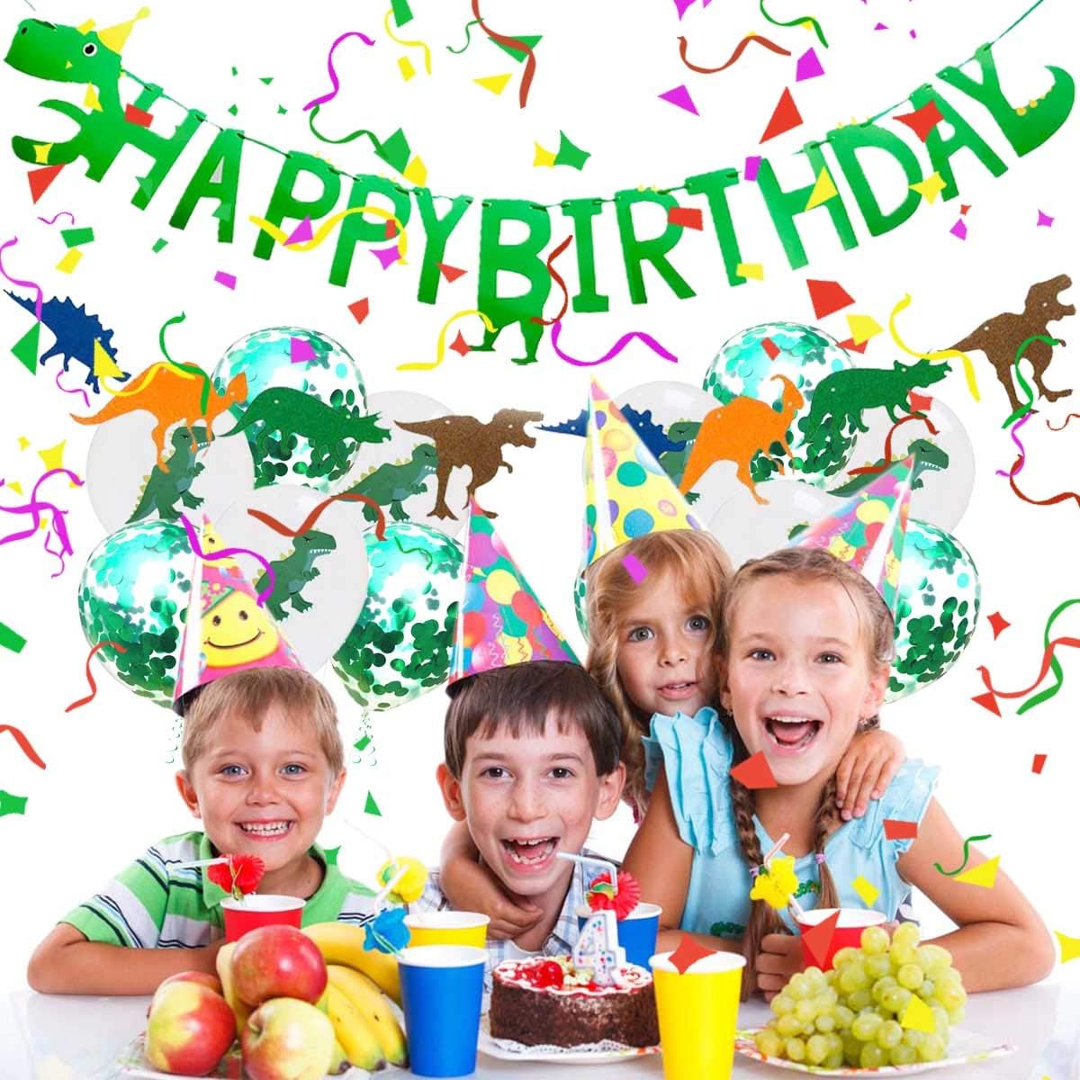 Dinosaur Themed Happy Birthday Banner Party Decorations,Jurassic World Party Supplies Set for Kids Birthday Parties and Baby Shower Dino Birthday Colorful Felt Banner Latex Dinosaur Balloons Photo Pro image 5
