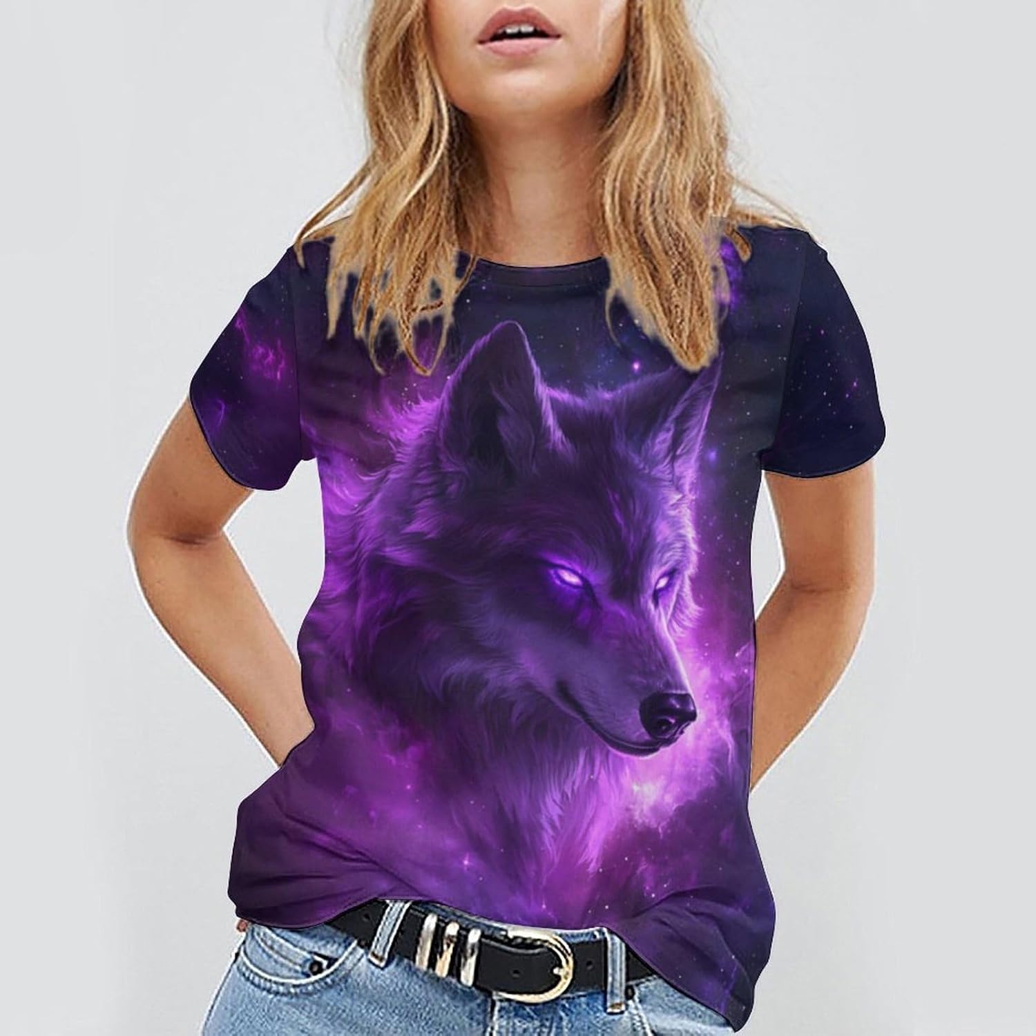 Men's Wolf Graphic T-Shirt Novelty Animal Print Short Sleeve Top - Image 5