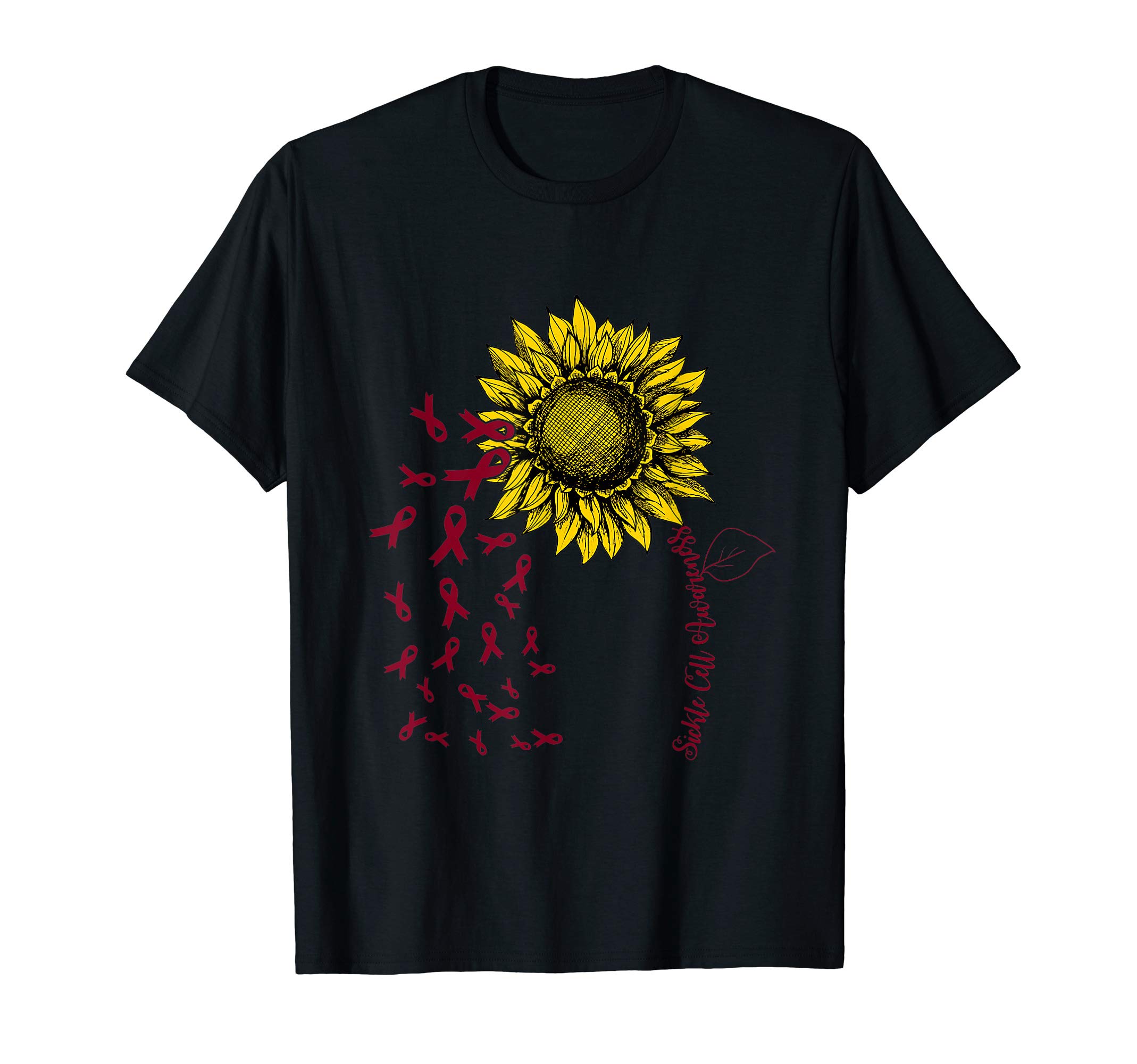 Sickle Cell Awareness Sunflower Burgundy Ribbon Anaemia T-Shirt