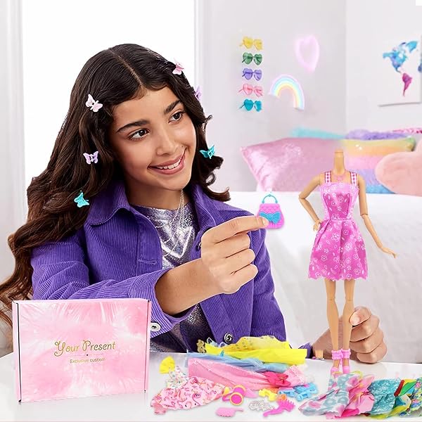 101 PCS Vêtements et Accessoires pour Poupées 11,5 Pouces Ensemble de Poupee Fille de Mode Comprenant avec Robe de Mariage et Robes Hauts Pantalons Chaussures Cintres et Sacs - 2