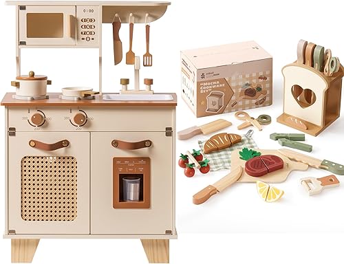 ROBUD Juego de cocina para niños con juego de cuchillos de cocina para niños, juguete de cocina con accesorios, regalo para bebés para edades de 3,