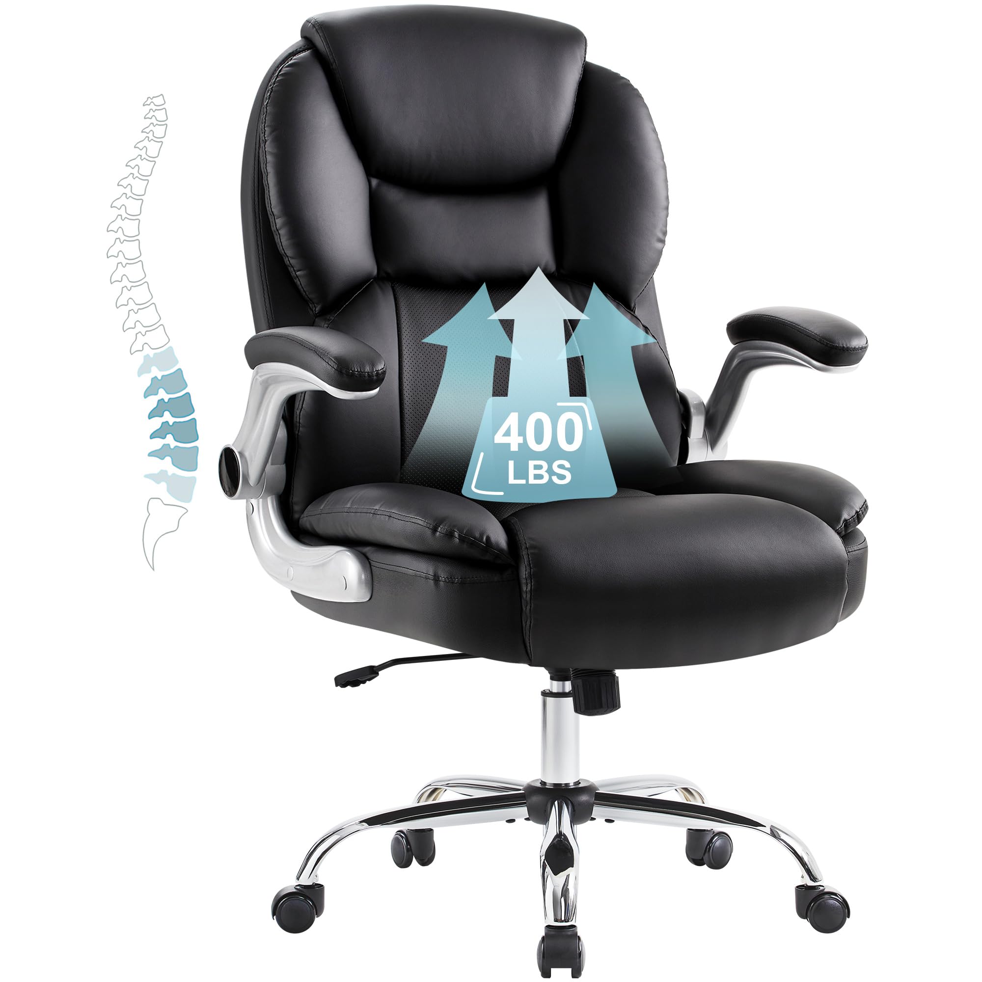 IWMH 180KG Bürostuhl Ergonomischer Schreibtischstuhl Chefsessel Drehstuhl mit hochklappbarer Armlehne, höhenverstellbar, Computerstuhl für Büro, Wohnungen (Grau)