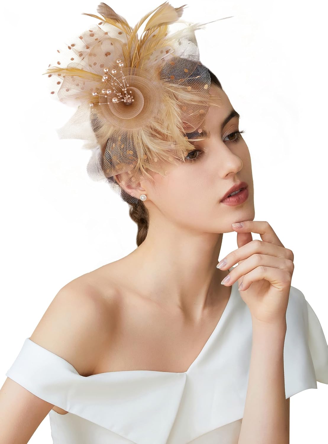 BABEYOND Fascinator Hats for Women Tea Party Hat Kentucky Fascinators Headband Derby Hats Wedding Flower Feathers Hair Clip