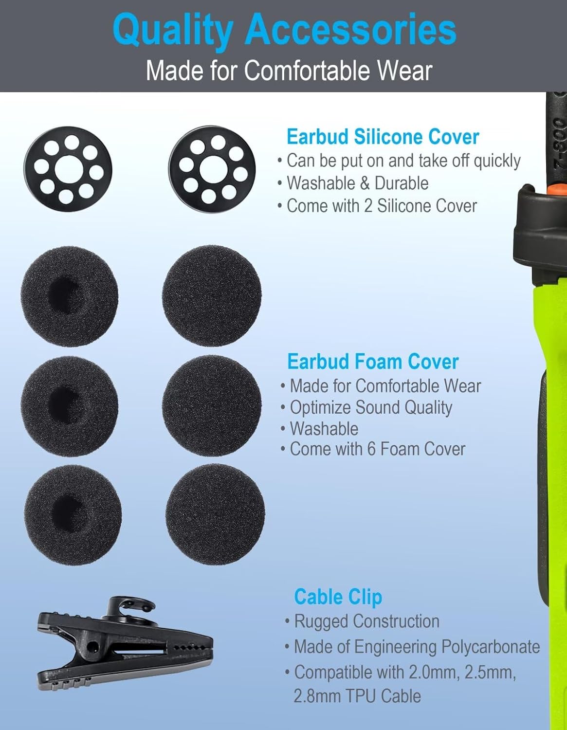 Commountain Earpiece Compatible with Kenwood Baofeng BTECH Samcom Retevis Radioddity Radios Walkie Talkies & BF-F8HP UV-5R UV-82HP UV82 NX-1300 NX-1200 TK-3402, 2 Pin Earhook Headset-5 Pack