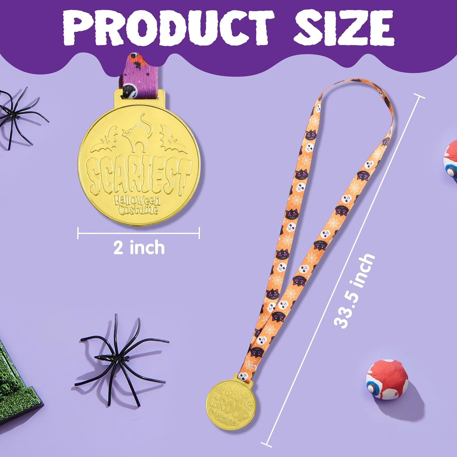 JOYIN 6 PCS Halloween Medals Trophy Award Halloween Best Costume Contest Trophies Party Supplies for Kids Children Trick or Treats Pumpkin Skeleton Ribbons Rewards for Party Celebration Prizes