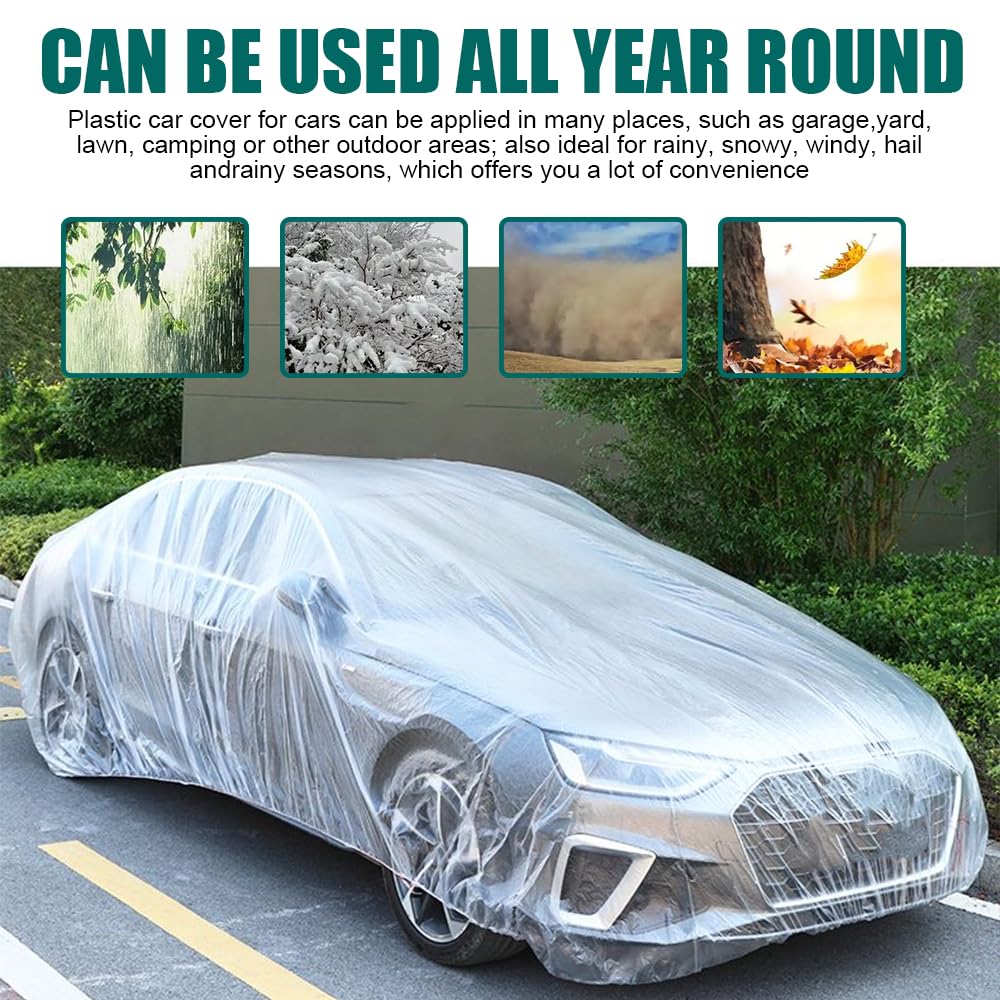 QZTYTY 2PCS Disposable Car Cover Waterproof Car Cover Universal Rain Dust Garage Cover with Elastic Band 11 48X19 — view 5