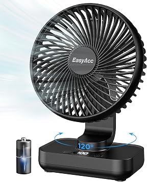 EasyAcc Small Oscillating Fan - 4000mAh, 5-23 Working Time, Rechargeable Desktop Air Circulate Fan with 4 Speed for Home Office