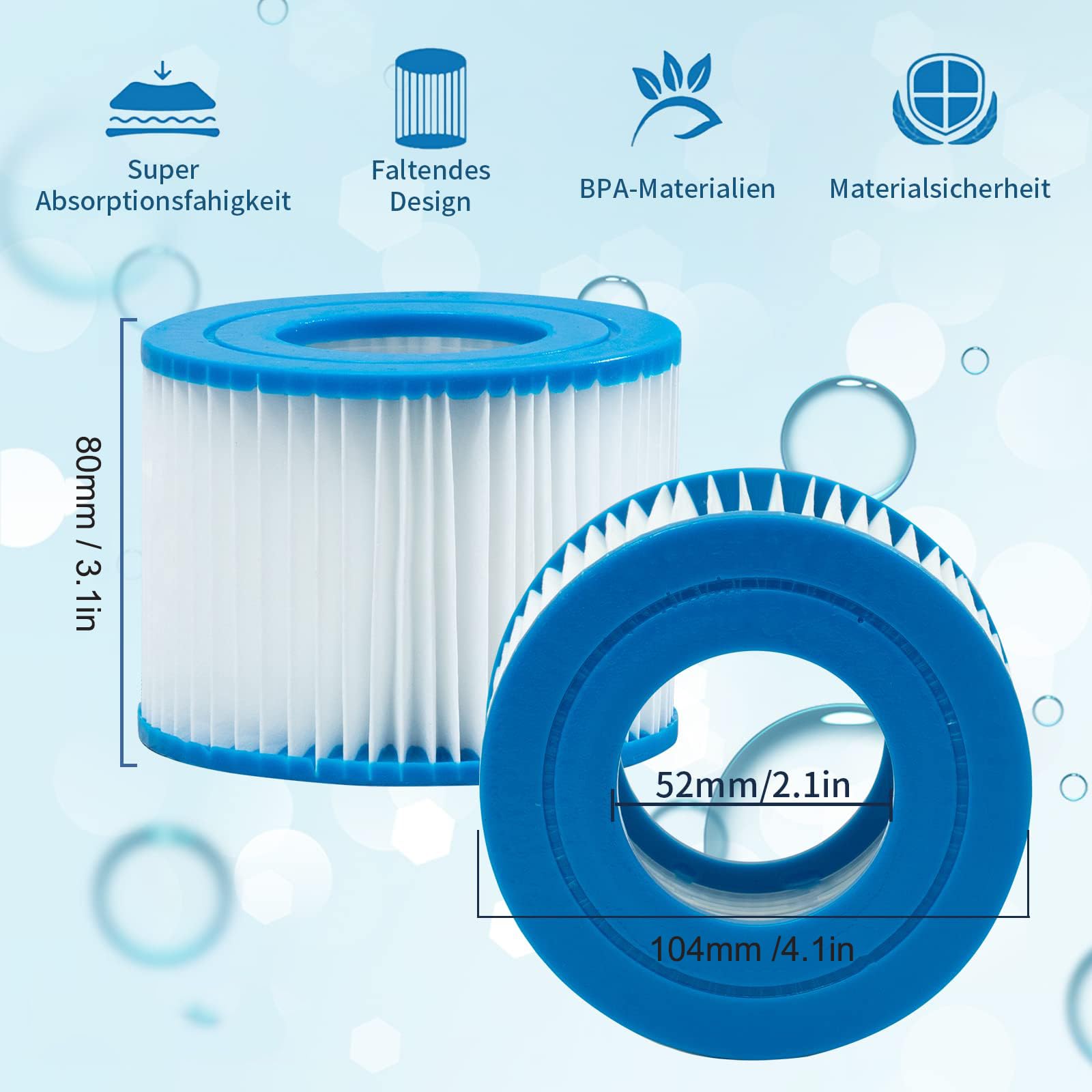 6 sztuk wkładów filtrujących do basenu typu VI, wkłady filtrujące do basenu Bestway Pool filtr do Lay Z Spa, MSPA, filtr zamienny do Miami, Hawaje, Vegas, Monaco Palm Springs
