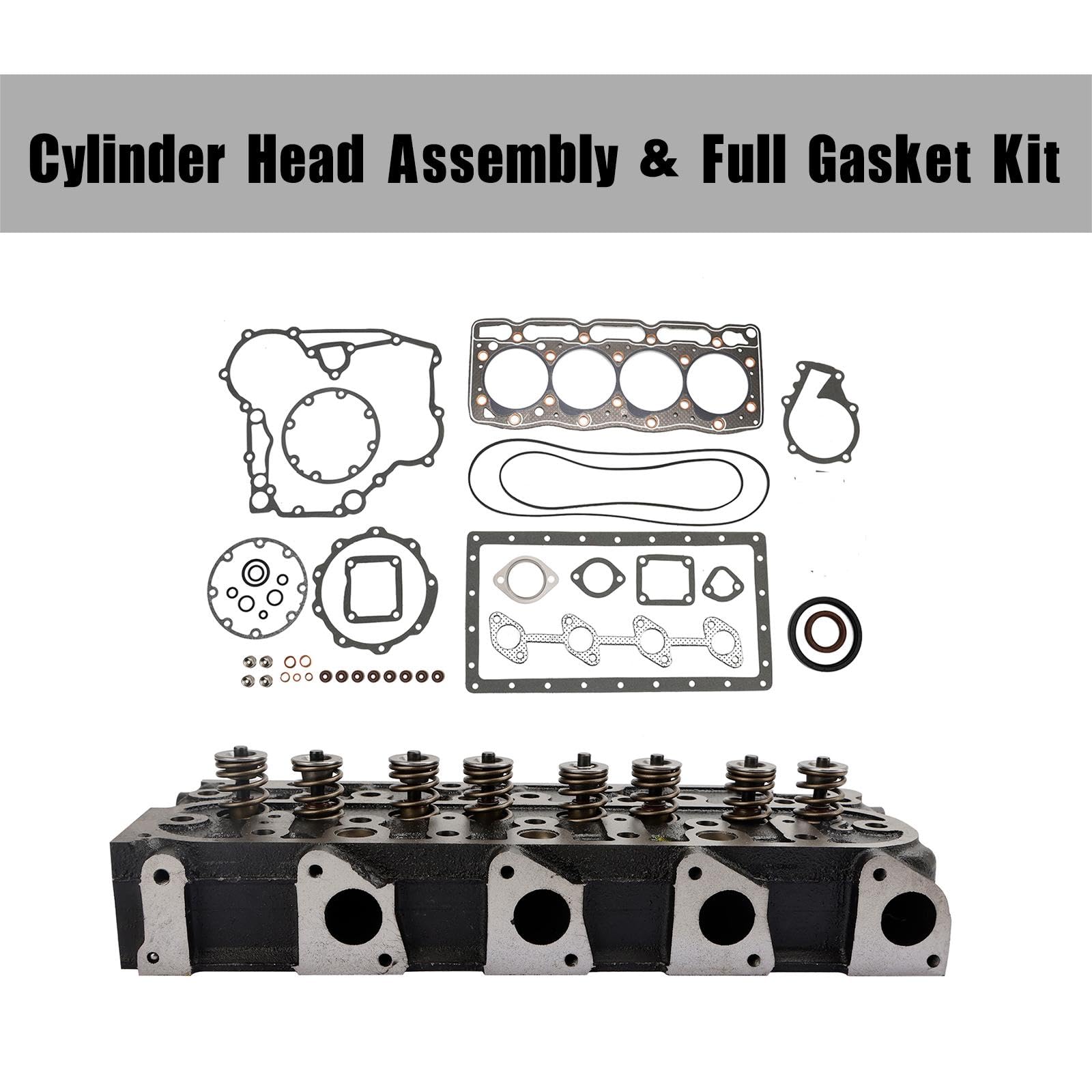 Topteng Complete Cylinder Head Assy+Gasket Kit Apto para Kubota V1505 V1505T V1505E V1505D, Apto para Kubota Tractor B2910HSD B7800HSD B3030HSD B3030HSDC B3200HSD B3300S