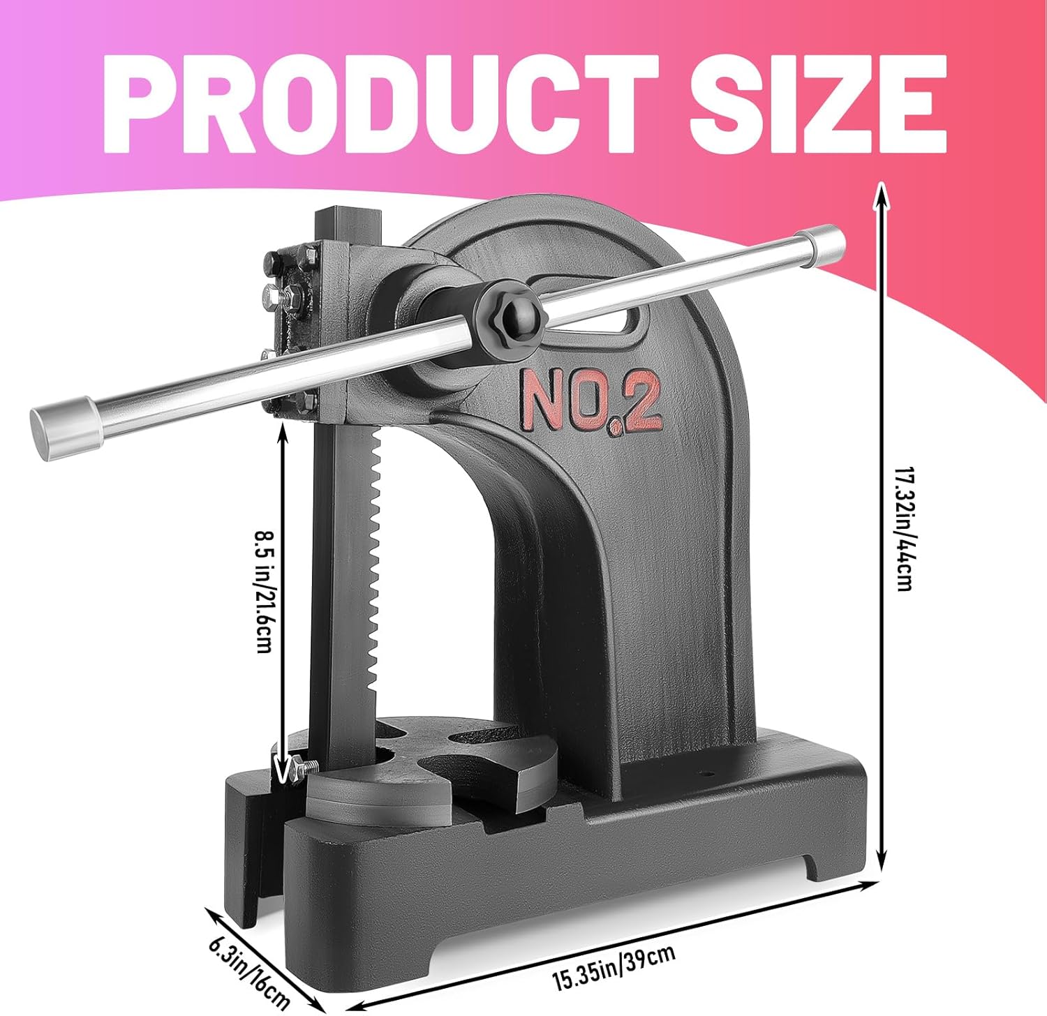 Arbor Press, 2-Ton Manual Arbor Press with Reversible Ram & Steel Anvil - Cast Iron Manual Press for Metal Stamping, Extrusion, Engraving (Bench, Pedestal Mountable) (2T)