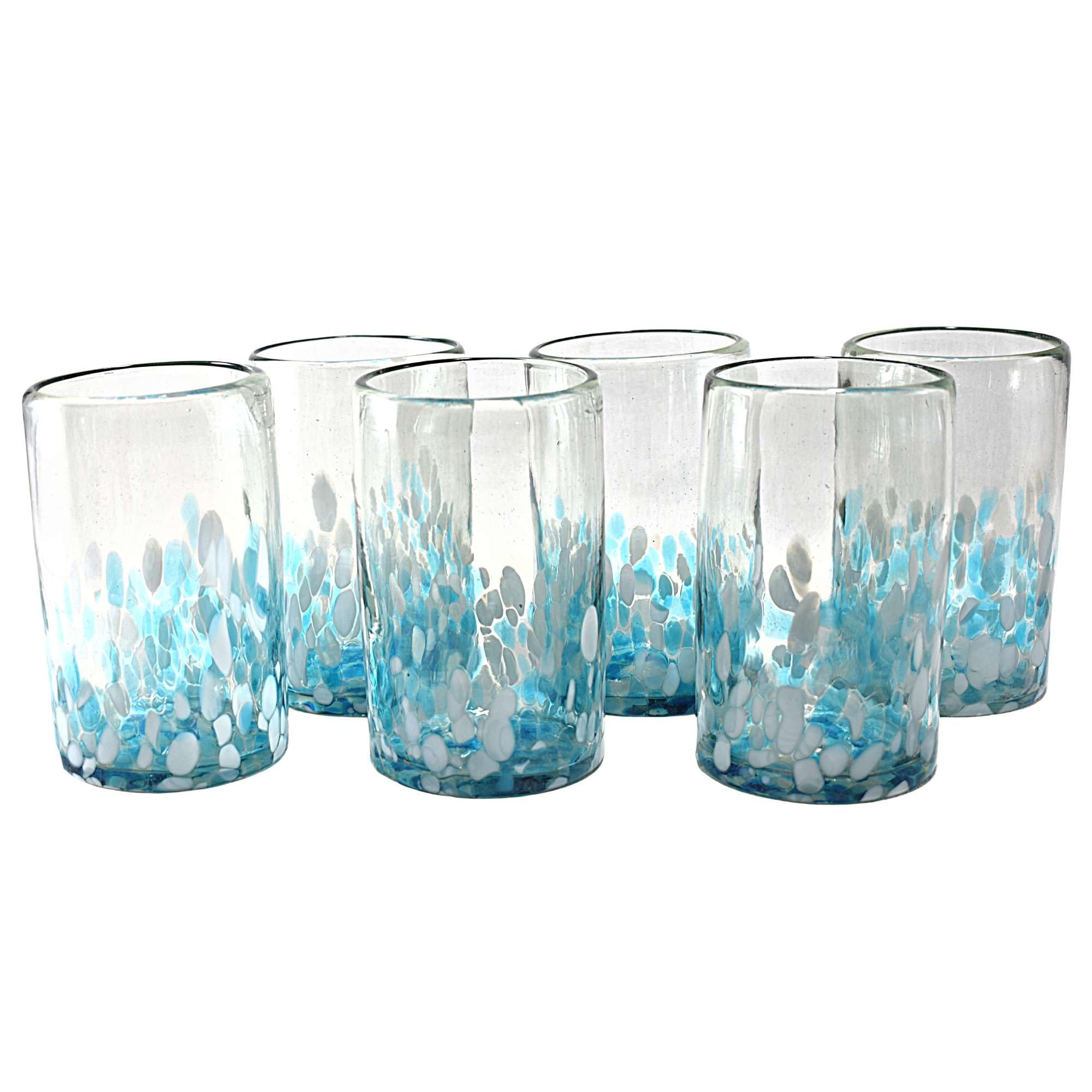 Hand Blown Drinking Glasses Artisan Crafted from Mexico Set of 6 pieces (Sky Confetti, Water 16 Oz.)