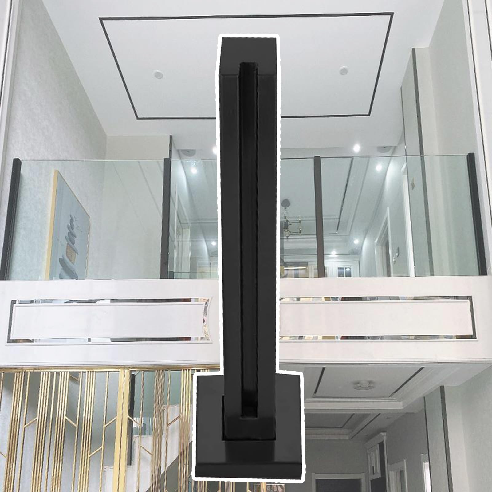Palo para ringhiera in vetro de 90 cm poste final cuadrado negro para escaleras