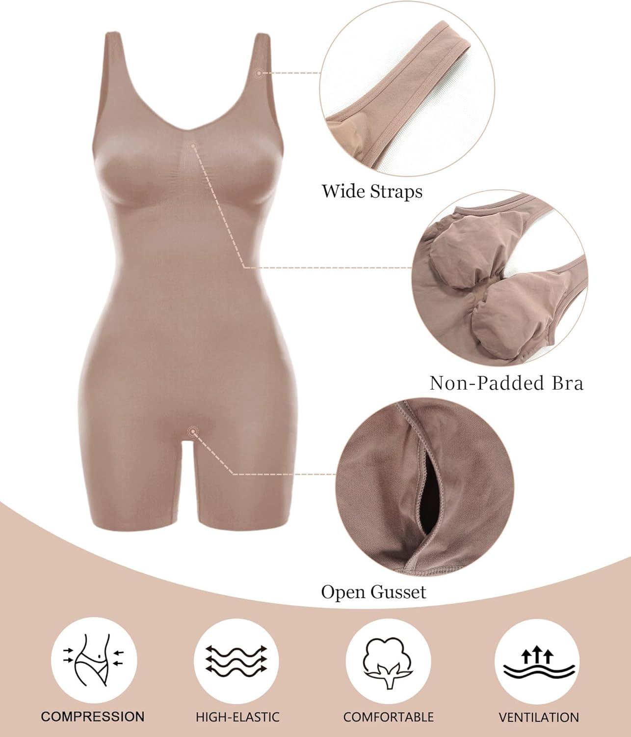SHAPERX Women's Shaping Mid-Thigh Bodysuit Tummy Control Shapewear Seamless Full Body Shaper