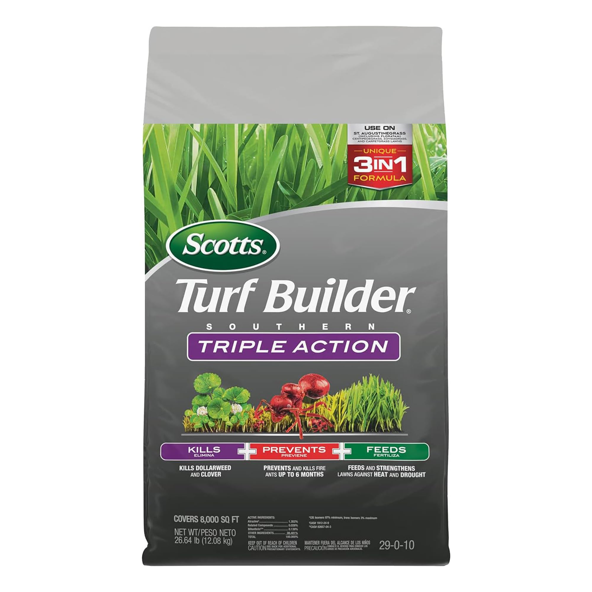 Scotts Turf Builder Southern Triple Action - Weed Killer, Fire Ant Preventer, Lawn Fertilizer, 8,000 sq. ft., 26.64 lbs.