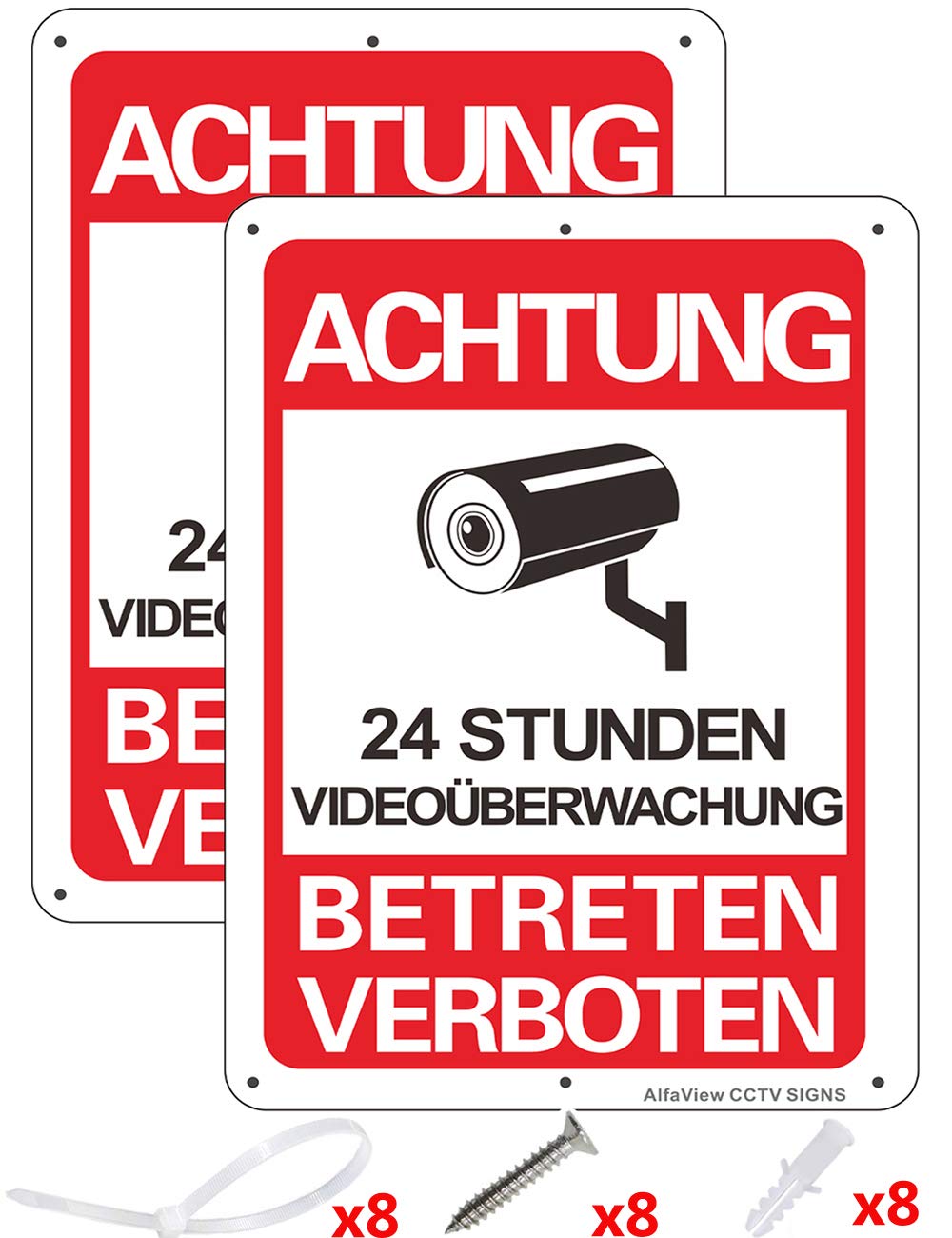 Videoüberwachungsschild Zweisprachig – „Warnung: Dieser Bereich Wird überwacht“, Aluminium, 25,4x17,8 Cm