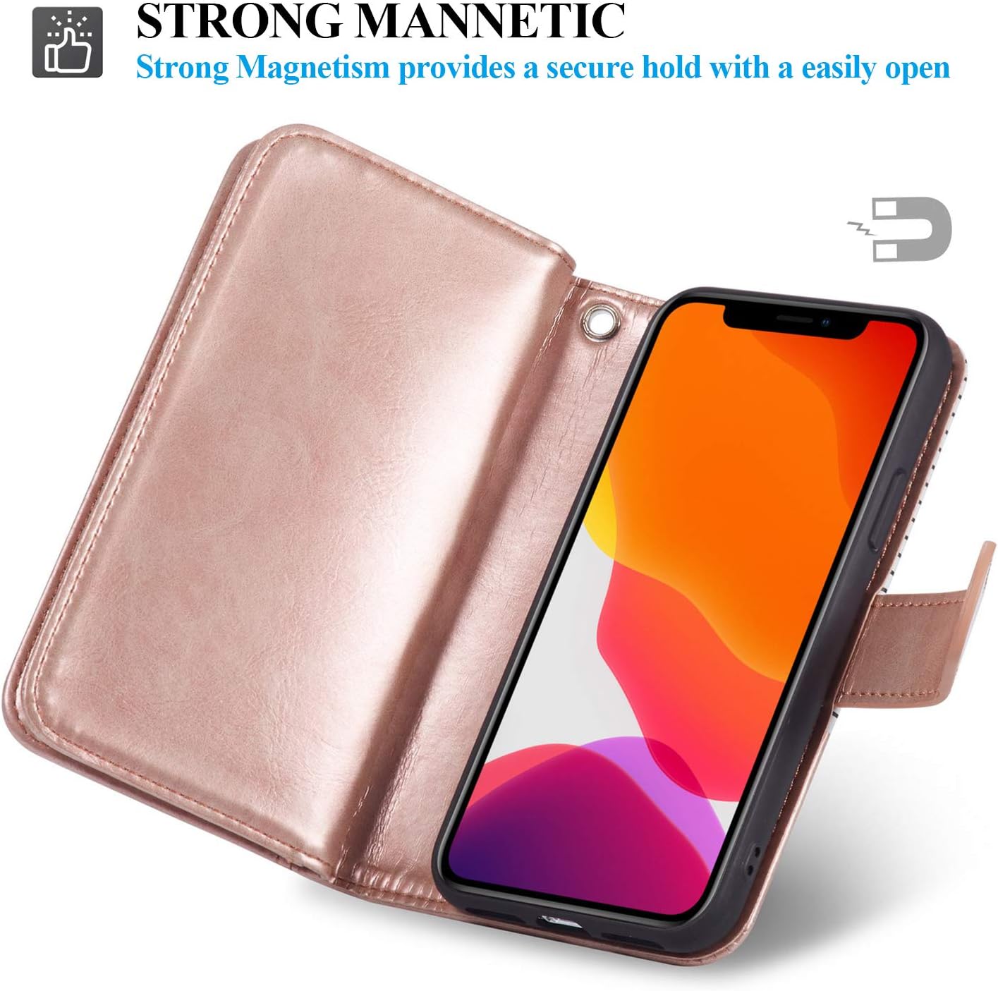 XRPow iPhone 11 Pro Max Wallet Case, iPhone 11 Pro Max Case, 6.5Inch [2 in 1] Magnetic Detachable Wallet Case [PU Leather] Folio Flip [9 Card Slot] [Wrist Strap] Durable Protection Back Cover (Gold)
