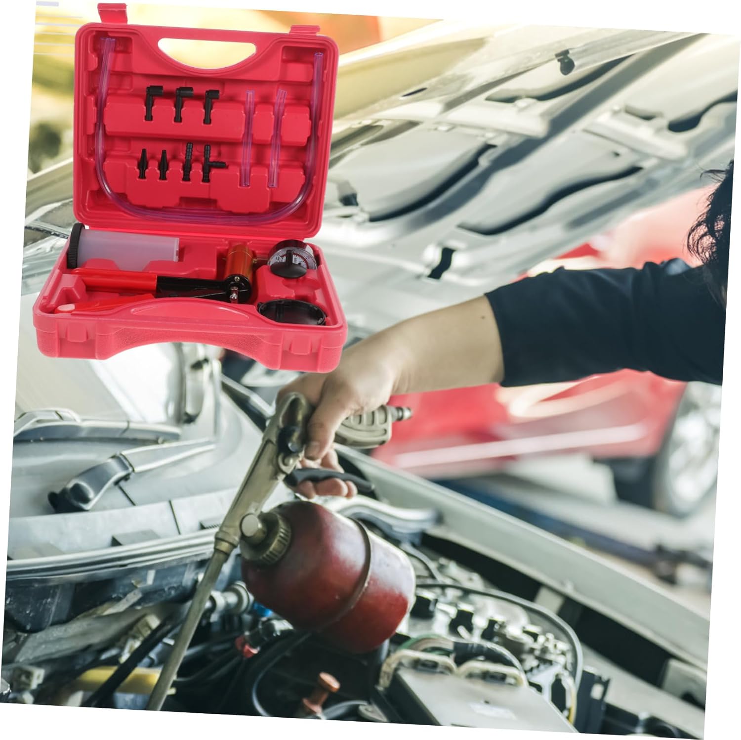 BESTYASH 1Set Manual Vacuum Brake Bleeder Kit Handheld Tool for Efficient Brake Fluid Replacement Compatible with Vehicle Models