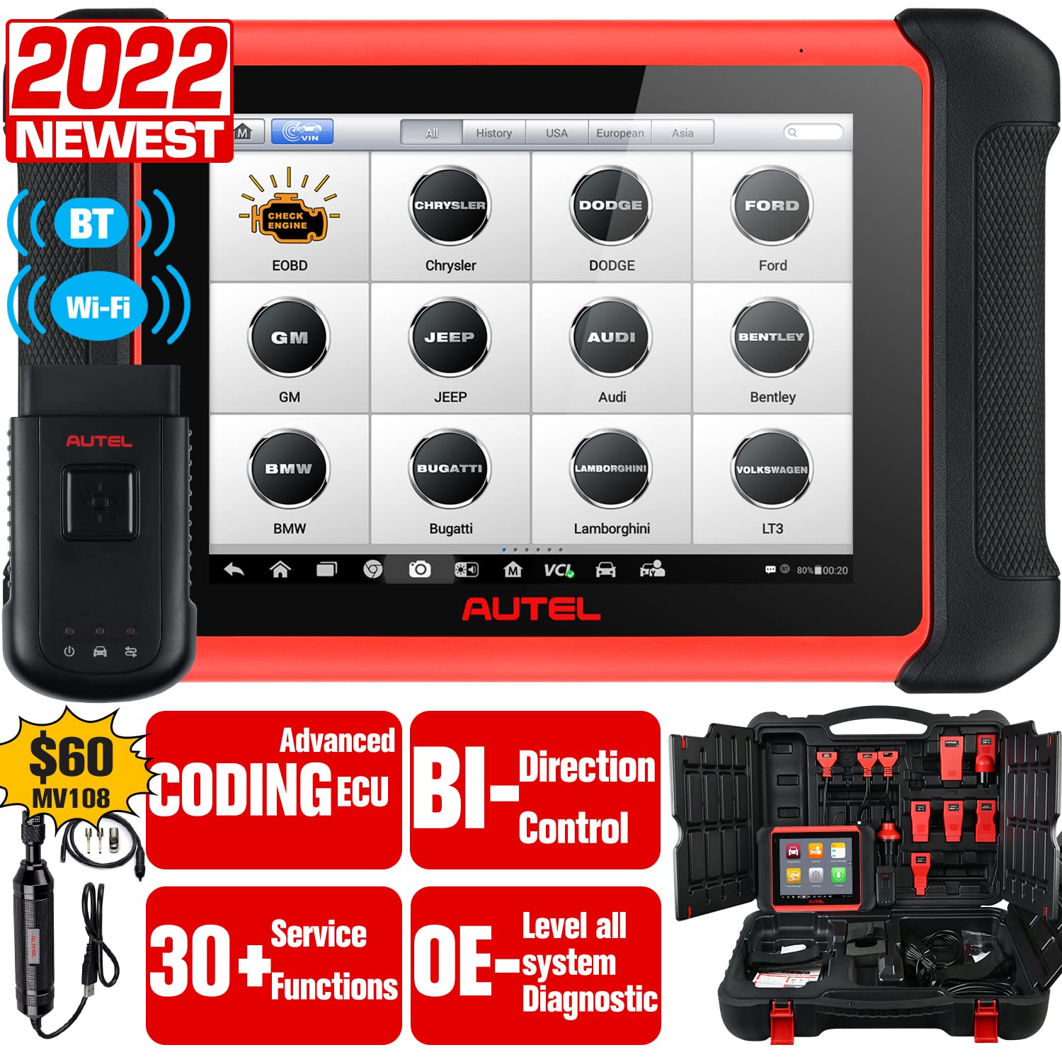 Buy Autel Scanner MaxiCOM MK906BT Diagnostic Tool with £50 MV108, 2022 ...